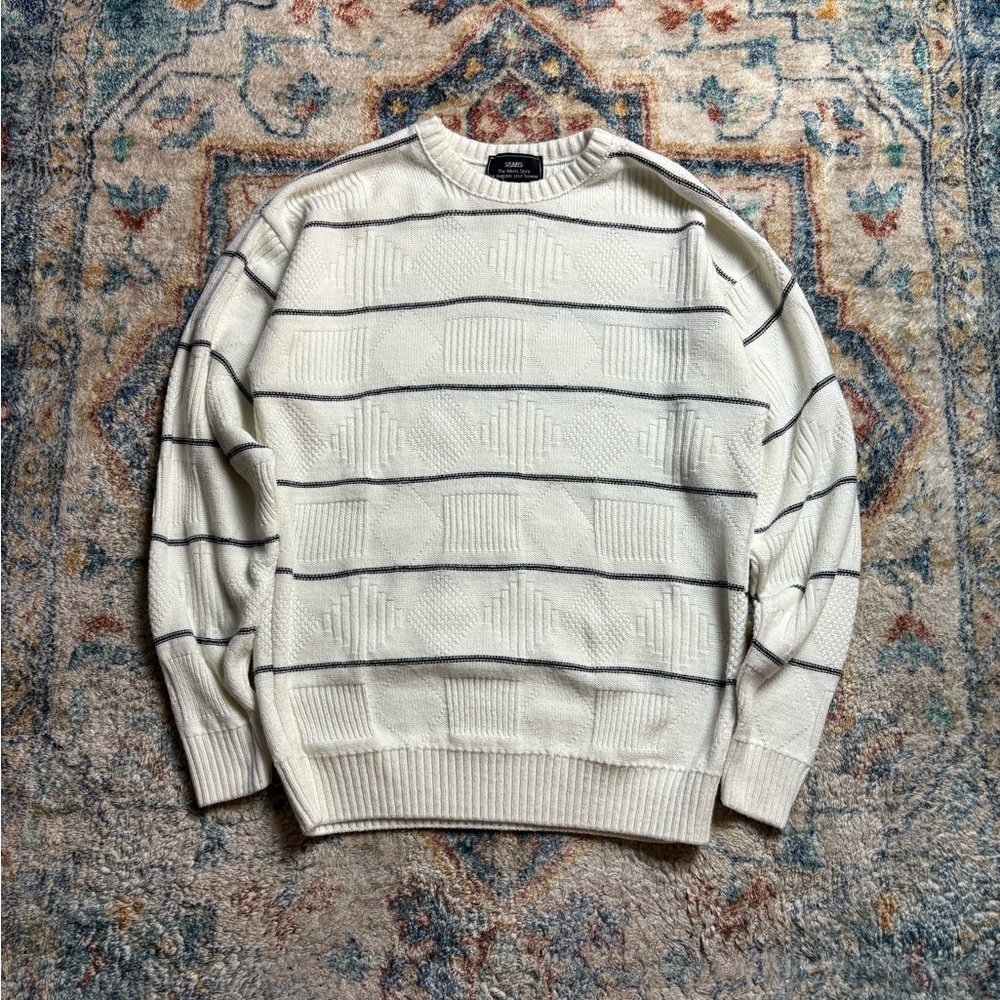 Vintage Sears Striped Shapes Pullover Sweater Medium